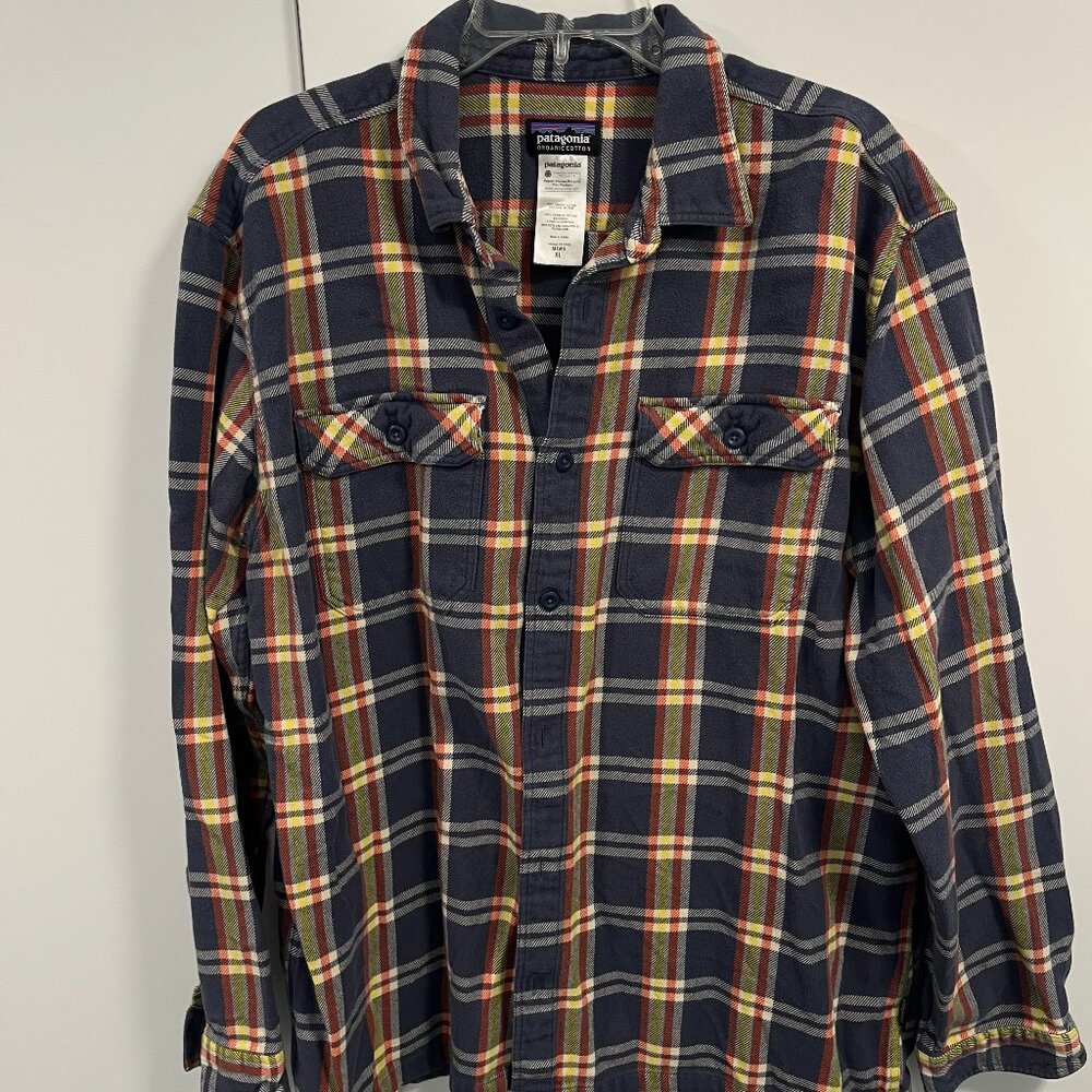 Patagonia Fjord Cotton Plaid Flannel Shirt Men’s XL Blue Red Yellow